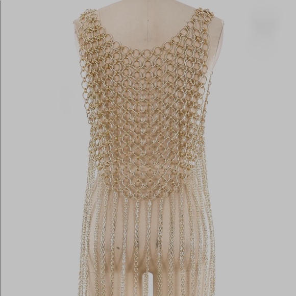 Vintage Gold Chainmail Fringe Top - Picture 3 of 4